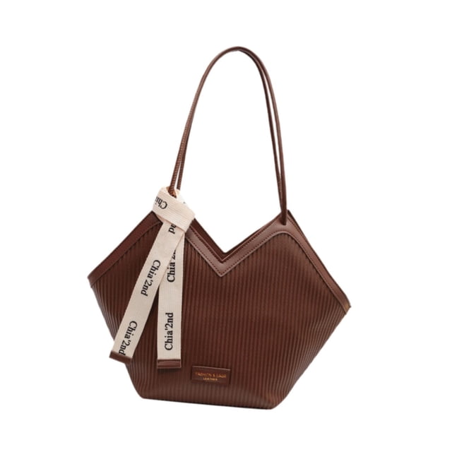 Bolso de mano de cuero para mujer, elegante y espacioso, con interior bajo el brazo y cremallera. Café
