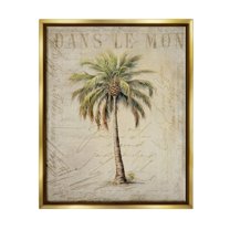 Stupell Industries Vintage Palm Tree Botanical & Floral Painting Gold Floater Framed Canvas Art Print Wall Art, 25 x 31