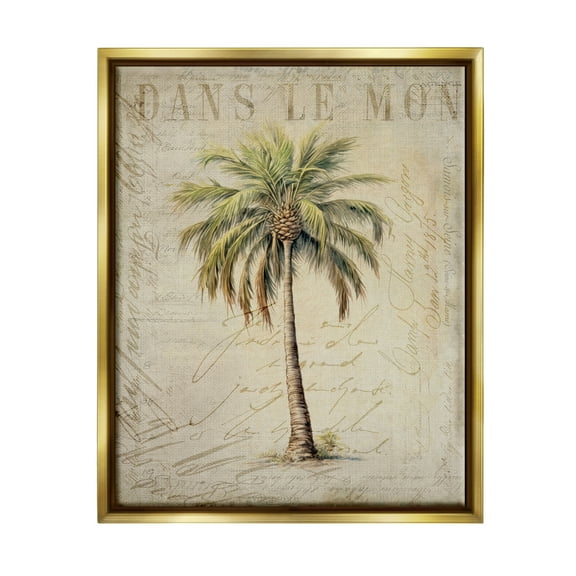 Stupell Industries Vintage Palm Tree Botanical & Floral Painting Gold Floater Framed Canvas Art Print Wall Art, 25 x 31