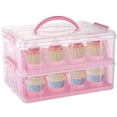 thumbnail image 1 of Porta cupcakes con asa, soporte de 2 niveles para 24 cupcakes, contenedor portátil con tapa y cierres a presión, caja apilable de plástico transparente para cupcakes., 1 of 6