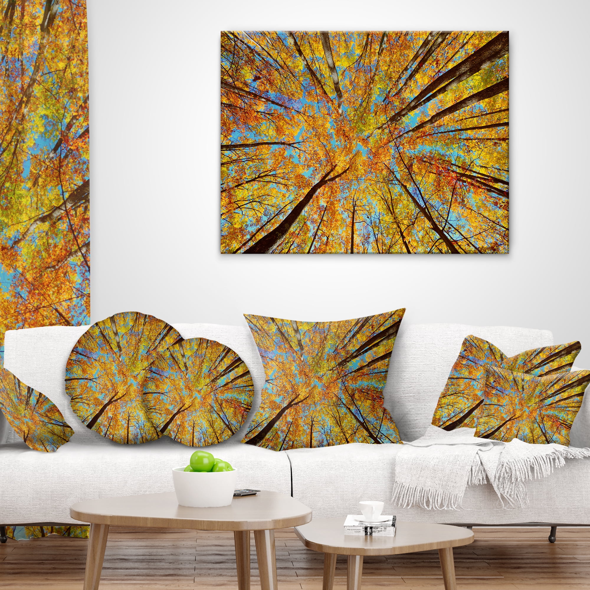 Designart Tree Tops in Autumn Forest - Forest Throw Pillow - 16x16