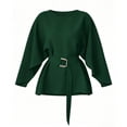 thumbnail image 5 of Edvintorg Tops for Women Trendy Flutter Sleeve Crew Neck Loose Casual Business Tunic Shirts with Belt Womens Clothing Green M, 5 of 5