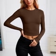 thumbnail image 2 of Wovix Women's Long Sleeve Cropped T-Shirt Basic Crewneck Slim Fitted Spring Summer Solid Clothes Brown L, 2 of 4
