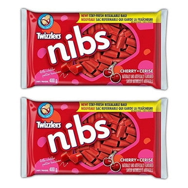 TWIZZLERS Licorice Candy, Cherry Nibs, Party Pack, 400g/14 oz., (2 Pack) {Imported from Canada}