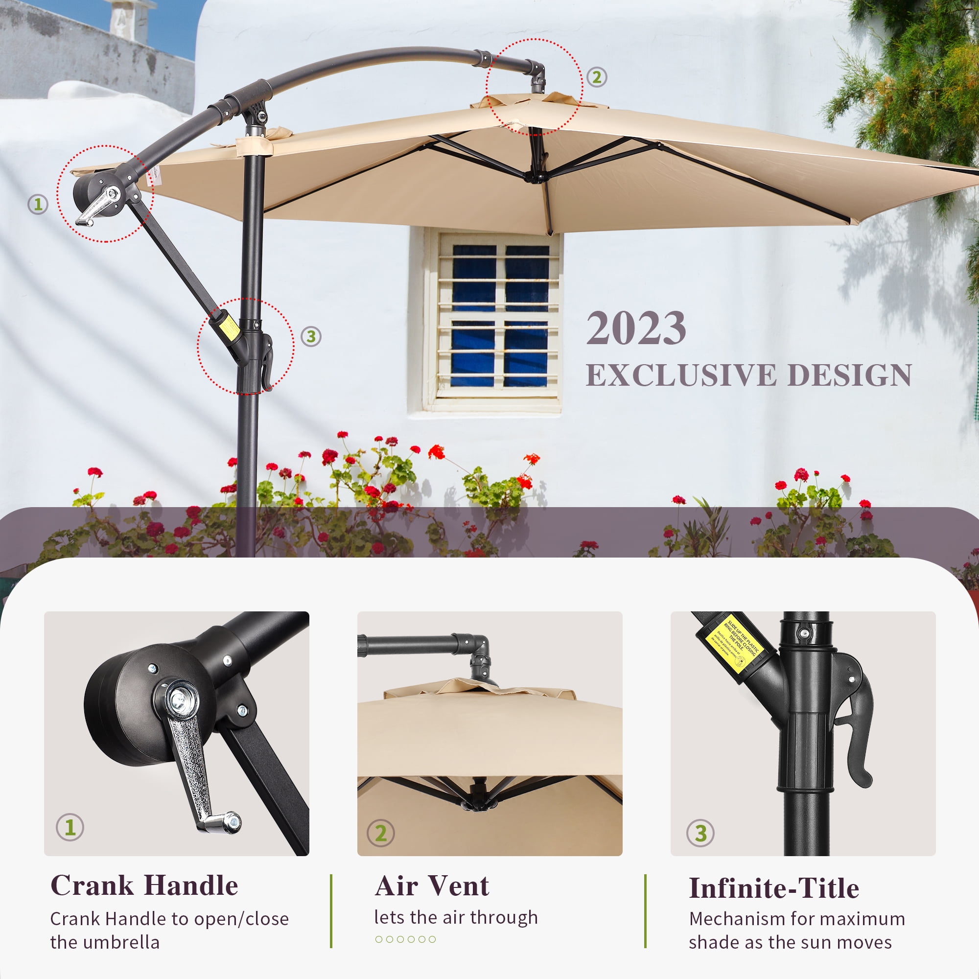 Scafild  10 Ft Cantilever Offset Hanging Outdoor Patio Umbrella W/ Easy  Tilt - Off-white 