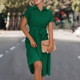 thumbnail image 6 of Blouse Dress Knee Length Short Sleeve Summer Dress Elegant V Neck Midi Dress Casual Summer Dresses Party Dress Shirt Dress, 6 of 9