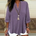 thumbnail image 2 of 2026 Spring Tops for Women V Neck Long Sleeve Shirts with Button Side Slit Lightweight Loose Fit Pullover Top Going Out Tops Business Casual Outfits Summer Traval Vacation Clothing, 2 of 5