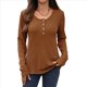 thumbnail image 1 of Blusas de Mujer, Corte Entallado, Cuello en V, Botones, Camisa Henley Color Caramelo L, 1 of 10