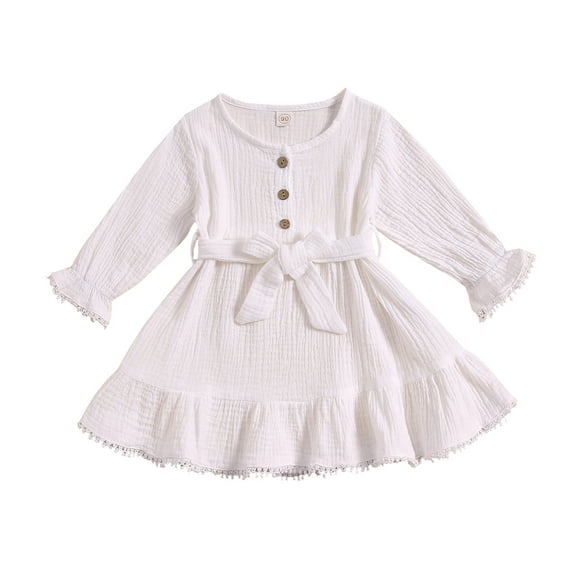 Bearichfupo Toddler Children Girls Long Sleeve Bow Tie Button Lace Dresses Dress Clothes, Sizes 18-24 Months