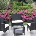 thumbnail image 5 of 4-PC All-Weather PE Wicker Patio Conversation Set, Black Sofa with Beige Cushions and Glass Table, 5 of 10