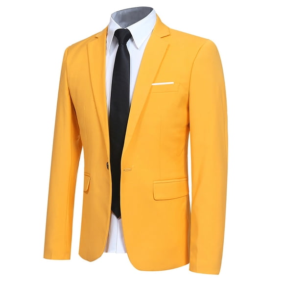 AZoiNM Men's Yellow Slim Fit Blazer, Single Breasted One Button Sport Coat, Notch Lapel Casual Suit Jacket for Wedding, Prom, Party, Business