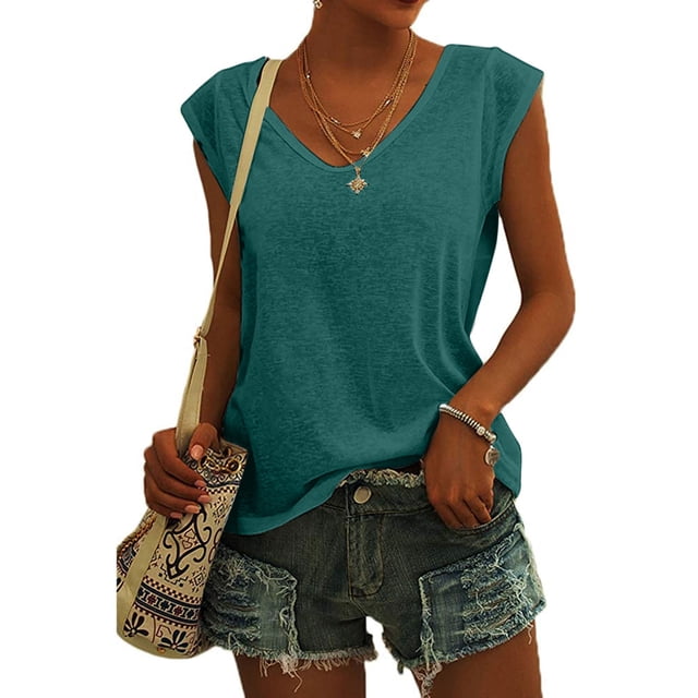 CEHVOM T-Shirt Blouse Décontracté Col Rond Ample Manches Courtes Couleur Unie pour Femmes