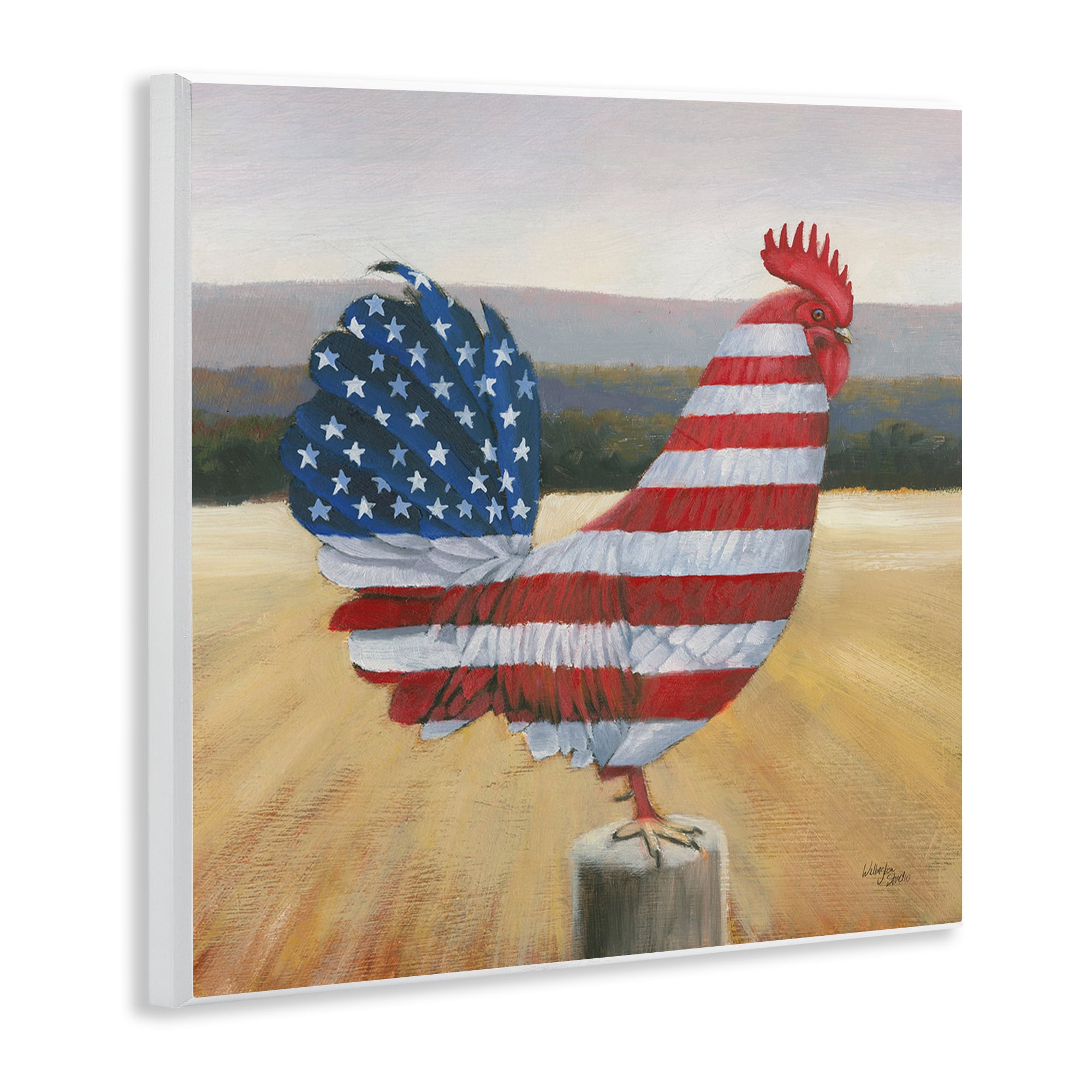Stupell Industries American Flag Rooster Animals & Insects Painting Unframed Art Print Wall Art, 12 x 12