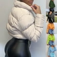 thumbnail image 4 of ZPAQI Women Winter Long Sleeve Puffer for Jacket Zip Up Solid Color Cropped Bubble Coat Drawstring Hem Quilted Parkas with Poc, 4 of 18