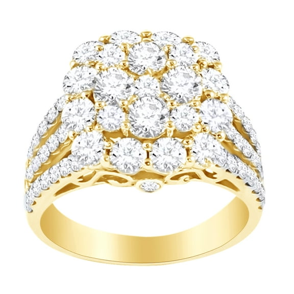 AFFY Round Cut Cubic Zirconia Cluster Engagement Ring in 14k Yellow Gold Over Sterling Silver (7 Cttw) Size - 4