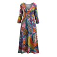 thumbnail image 4 of XIAONU Women's Bold Floral Print Maxi Dress V Neck Long Sleeve Loose Bohemian Vacation Gown, 4 of 4
