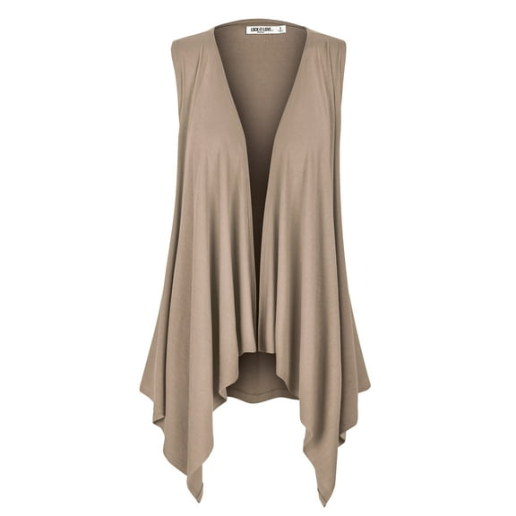 Made by Johnny Women's Lightweight Sleeveless Draped Open Cardigan L TAUPE