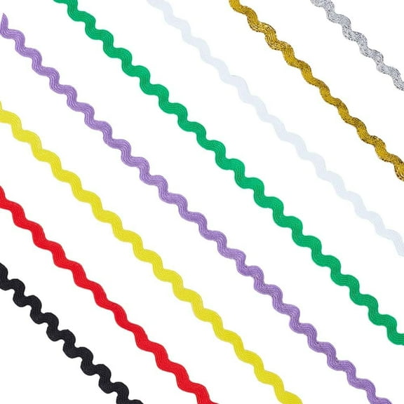 54 Yard 0.2 Inch 8 Colors Wave Bending Fringe Trim Curved Ribbon Rick Rack Trims Sewing Lace Ribbons Colorful Zig Zag Braid Woven Edge Tape for Clothes Gift Wrapping Party Decor