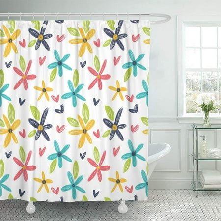 Bright Flowers And Hearts Teen Abstract, Teen Shower Curtains