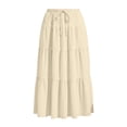 thumbnail image 3 of Women's Midi Skirts Elastic Waist Linen Blend Skirts Casual Daily Style Lightweight Breathable Drawstring Tiered Ruffle Hem Loose Fit Skirts, 3 of 5