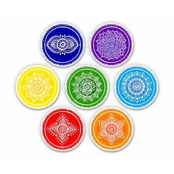Chakras Set of 7 Yoga Spiritual - 3" Vinyl Sticker - For Car Laptop Water Bottle Phone - Waterproof Decal
