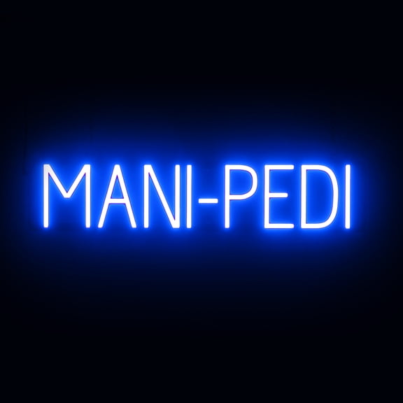 SpellBrite MANI-PEDI LED Sign for Business. 29.7" x 6.3" Blue MANI-PEDI Sign Has Neon Sign Look With Energy Efficient LED Light Source. Visible from 500+ Feet, 8 Animation Settings.