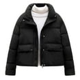 thumbnail image 2 of Guieoi Jackets for Women Clearance under $10.00 Women's Casual Winter Thickened Stand-up Collar Short Long-sleeved Coat Black Black*Friday/Cyber*Monday Clearance, 2 of 9
