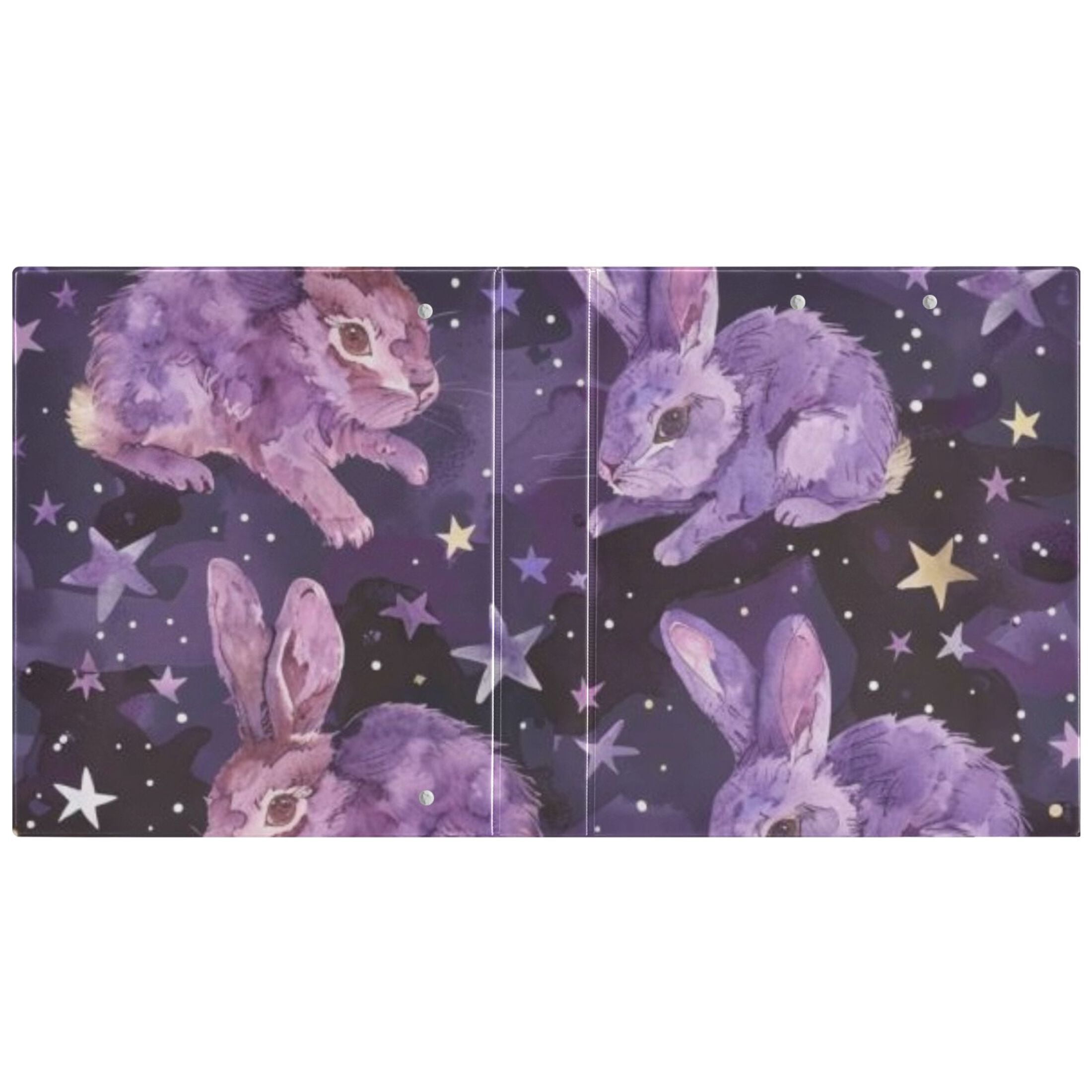 Purple Rabbits Stars 3 Ring Binders 1.5 inch Hardcover File Folders with Interior Pockets A4 Size Organizer for School Office Hospital