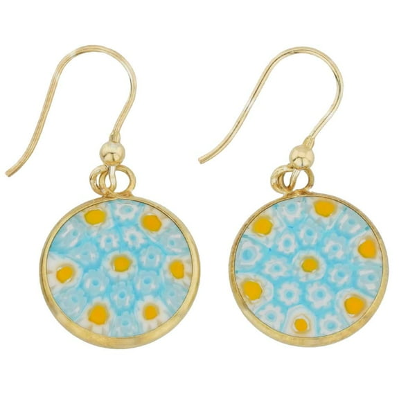 GlassOfVenice Murano Glass Millefiori Round Dangle Earrings - Gold