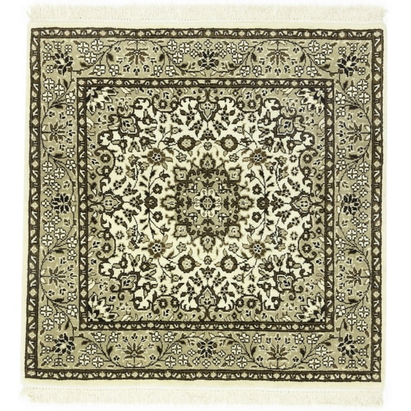 Cream Brown Floral 3X3 Kirman Oriental Square Rug