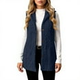 thumbnail image 5 of Women Sleeveless Sherpa Jacket Long Button Down Hooded Jackets Soft Comfy Fuzzy Sweater Vests Outerwear Navy 2XL, 5 of 5