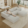 thumbnail image 2 of 118.2"  Modular Sectional Sofa, Corduroy Oversized Deep Seater Couch with 2 Ottoman, No Assembly, Modern DIY Sofa for Living Room, Bedroom, Apartment, White, 2 of 6