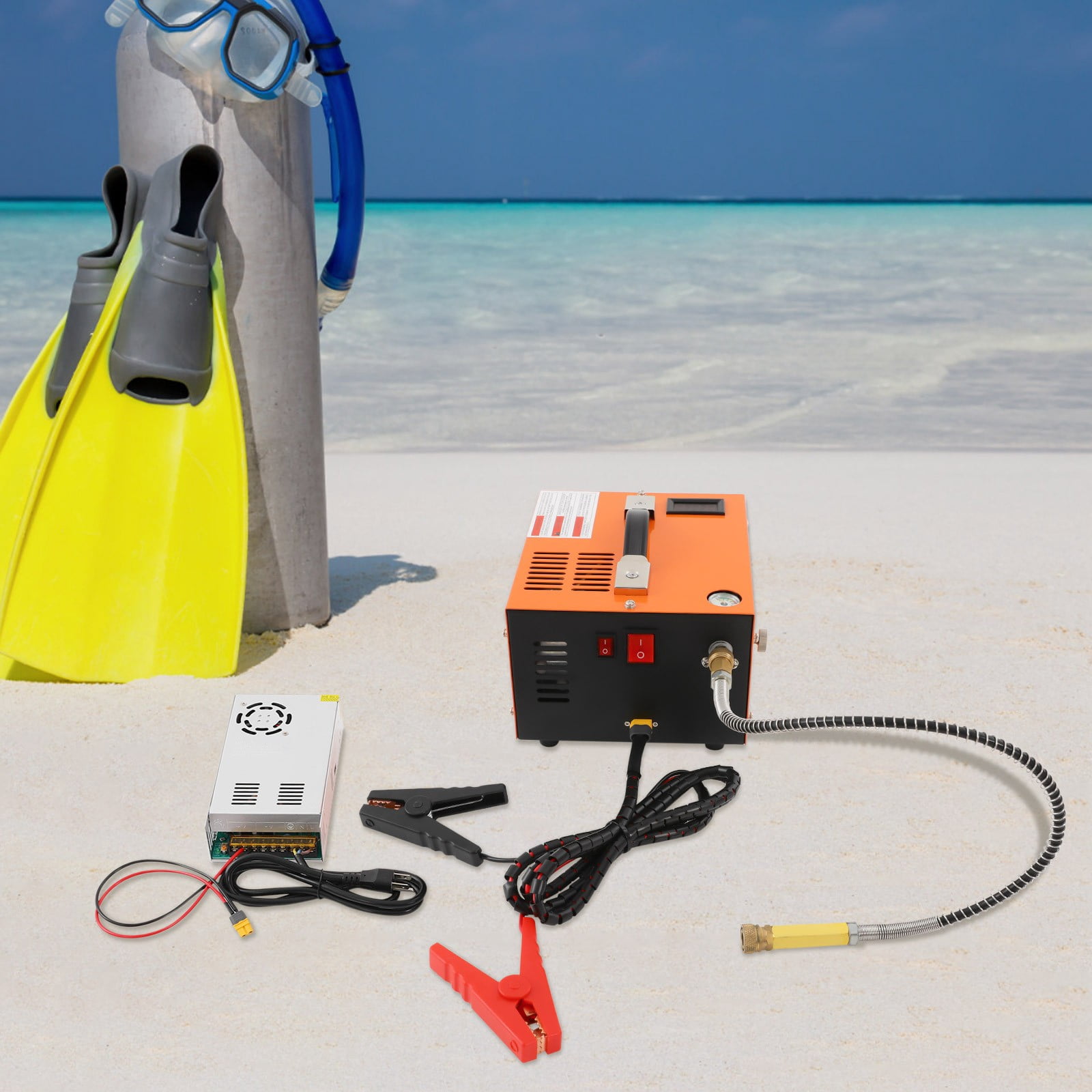 300W 30 MPa Air Compressor Stainless Steel Orange Air Compressor for PCP Air Rifles Air Pistols PCP Air Guns