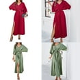 thumbnail image 2 of Batwing Sleeve Long Dress Women Solid Color Split Belted Cocktails Satins Dress, 2 of 16