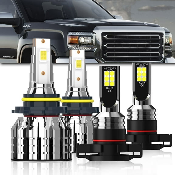 LED Headlight Bulbs Fit For GMC Sierra 1500 2014-2015;3500 2016,9012 High Low Beam   H16 LED Fog Light Bulb,6500K White,Plug and Play,Pack of 4