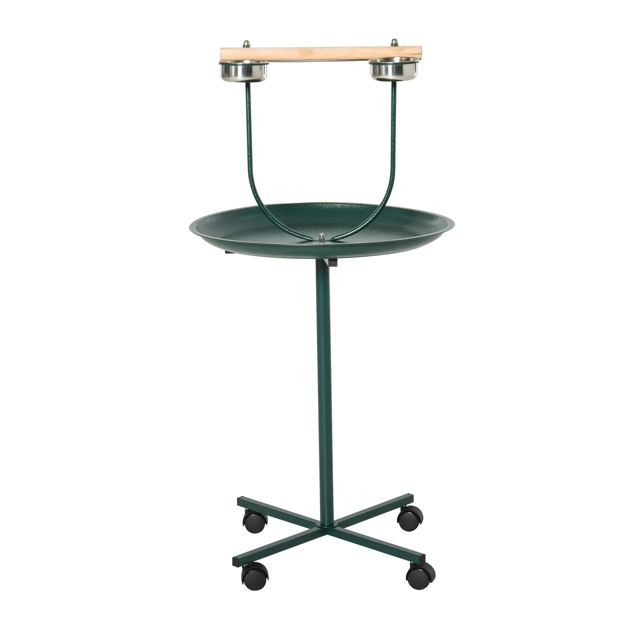 Pefilos 48" Metal Bird Stand, Rolling T-Stand Bird Training Activity Playground with Perch and Feeding Bowls, Green
