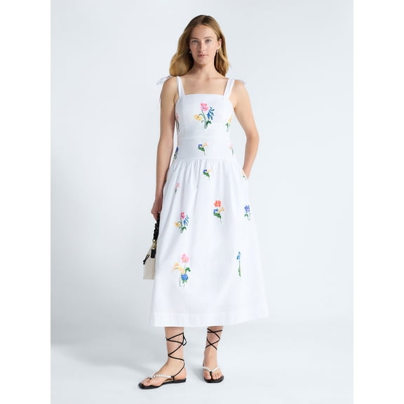 Free Assembly Women's and Women's Plus Embroidered Cotton Sleeveless Maxi Dress, Sizes XS-4X