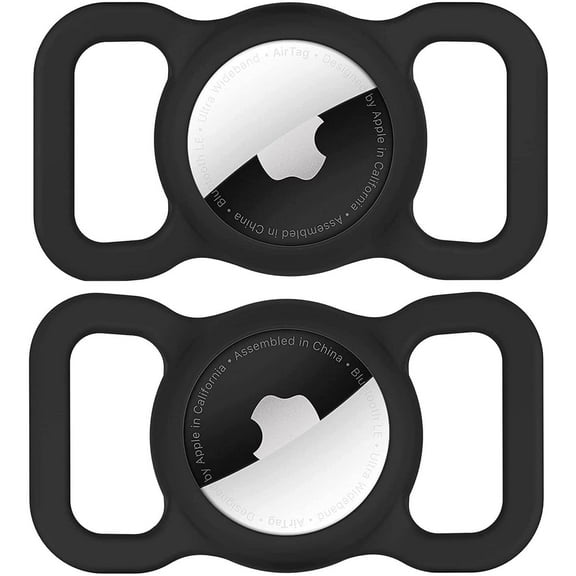 Airtag Dog Collar Holder(2 Pack) for Apple Airtag Dog Tracker Holder Anti-Lost Silicone Air Tag Holder Case Compatible with Cat Dog Collars (2xBlack)