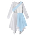 thumbnail image 5 of iiniim Long Sleeve Praise Dance Dress for Girls Metallic Liturgical Worship Asymmetrical Church Robe Tunic Light Blue 16, 5 of 7
