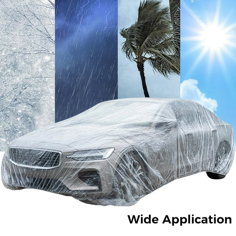 5Ppcs Transparent Disposable Car Covers Thickened PE Plastic Car Covers Universal Waterproof Dust proof Full Covers Outdoor Indoor Car Covers