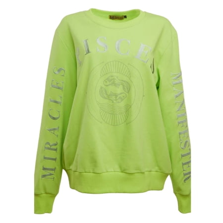 Pisces Women's 100% Cotton Neon Green Crewneck Pullover Sweatshirt - Size L - Miracles Manifester