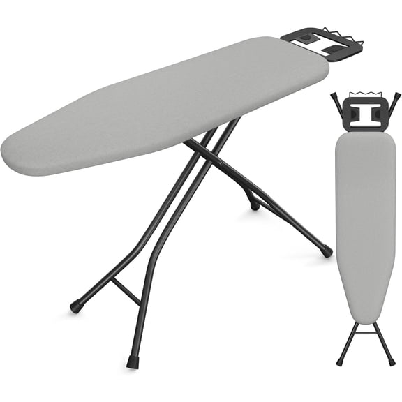 Libra  Foldable Ironing Board, Heavy Duty Iron Board with 9 Adjustable Heights, 4 Layer Cover and Safety Iron Rest, 52X14 Compact and Space Save Iron Board for Home Laundry Room Use, Gray