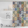 thumbnail image 2 of Vintage Mediterranean Shower Curtain Set - 48" x 72" Washable Bathtub Curtain with 12 Hooks, Blue and Yellow Tiles Texture Waterproof Fabric Stall Shower Curtains for Bathroom/Bathtub Décor, 2 of 6