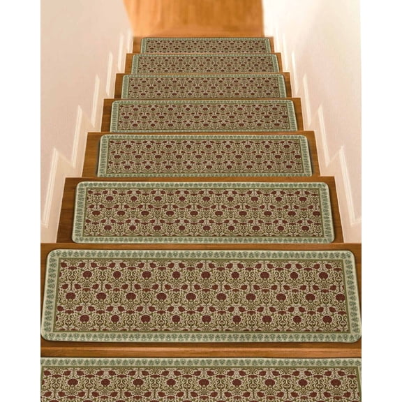 Flowers Non-Slip Stair Treads for Wooden Steps, 7 Pack 8x30 Inches Carpet Stair Mats with Adhesive Backing, Noise-Reducing Step Covers for Indoor Stairs, Easy to Install & Residue-Free
