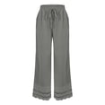 thumbnail image 5 of Women's Cotton Linen Pants, Summer Casual Loose Fit Wide Leg Pants with Elastic Waist, Ankle Patchwork Lace Boho Pants for Daily Wear, Beach, Vacation-Gray, 5 of 5