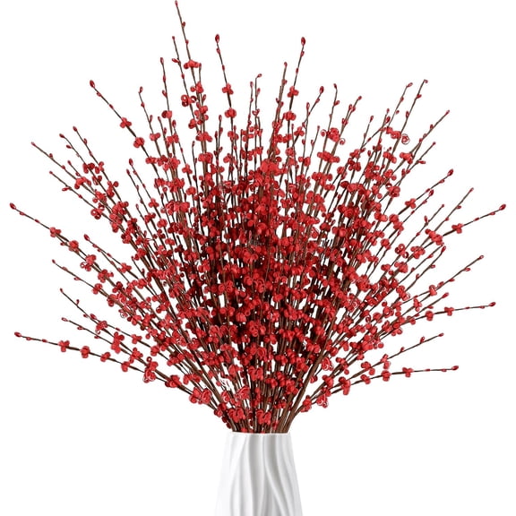 10 Pcs 22.4’’ Long Artificial Jasmine Flowers Tall Fake Flower Bouquet Faux Jasmine Plants Dry Branches for Christmas Wedding Home Party Office Hotel Restaurant Kitchen Decoration(Red)