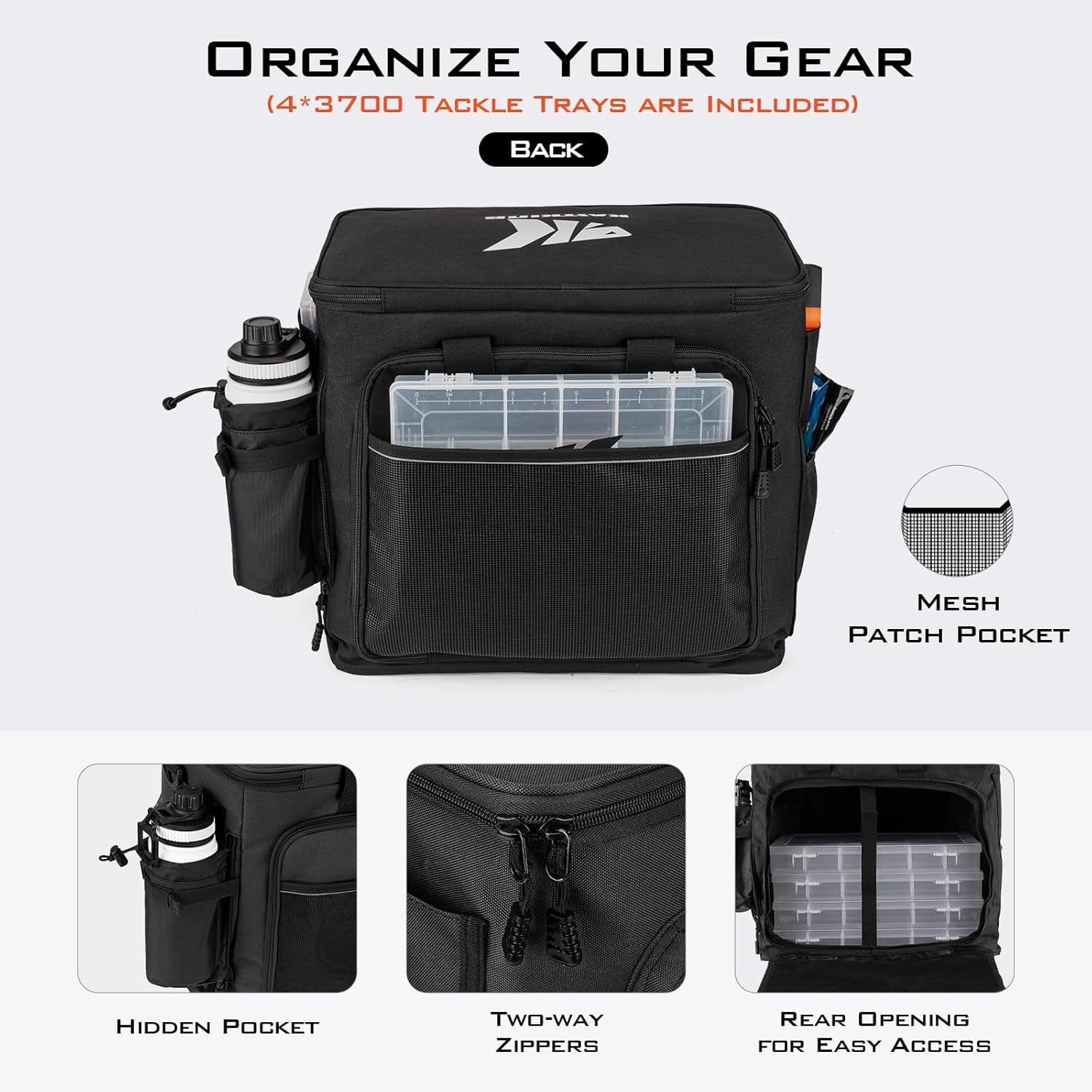 KastKing Fishing Tackle Bags with 4 * 3700 Tackle Trays, Fishing Gear Storage-Karryall Black