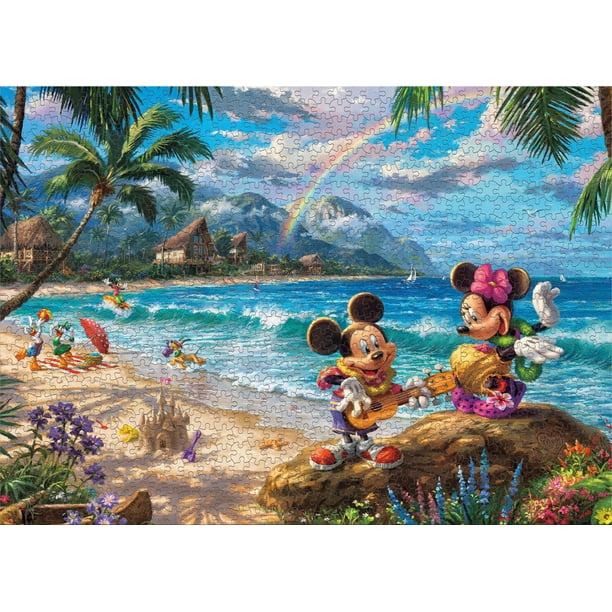 Ceaco 1000 Piece Mickey & Minnie in Hawaii Jigsaw Puzzle + Poster