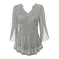 thumbnail image 5 of Womens 3/4 Ruffle Sleeve Sparkly Tops Sequin V Neck Blouses Dressy Casual Fall Shirts, 5 of 6