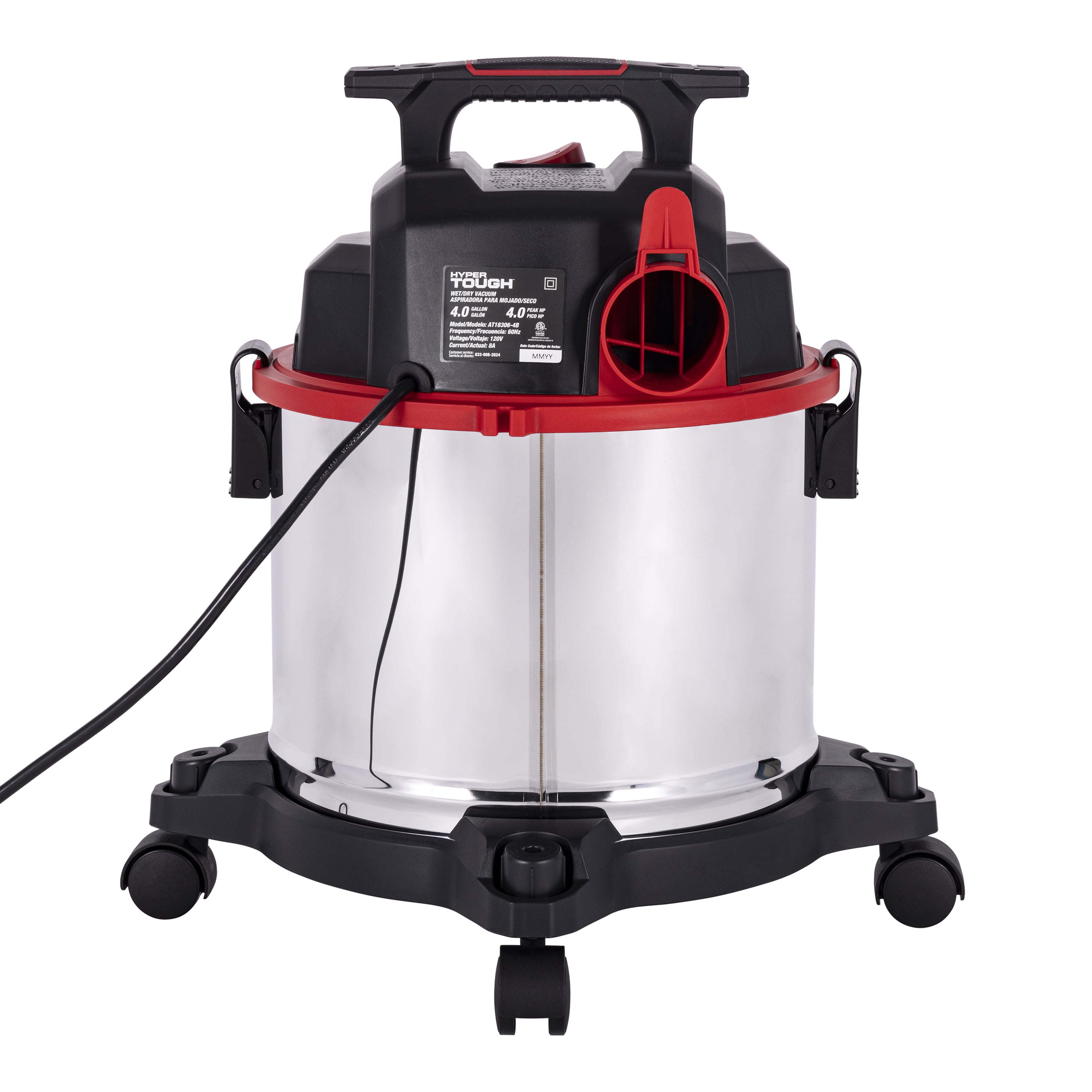 Hyper Tough 4 Gallon 4 HP Stainless Steel Wet Dry Vacuum for Home, Car, Garage & Workshop